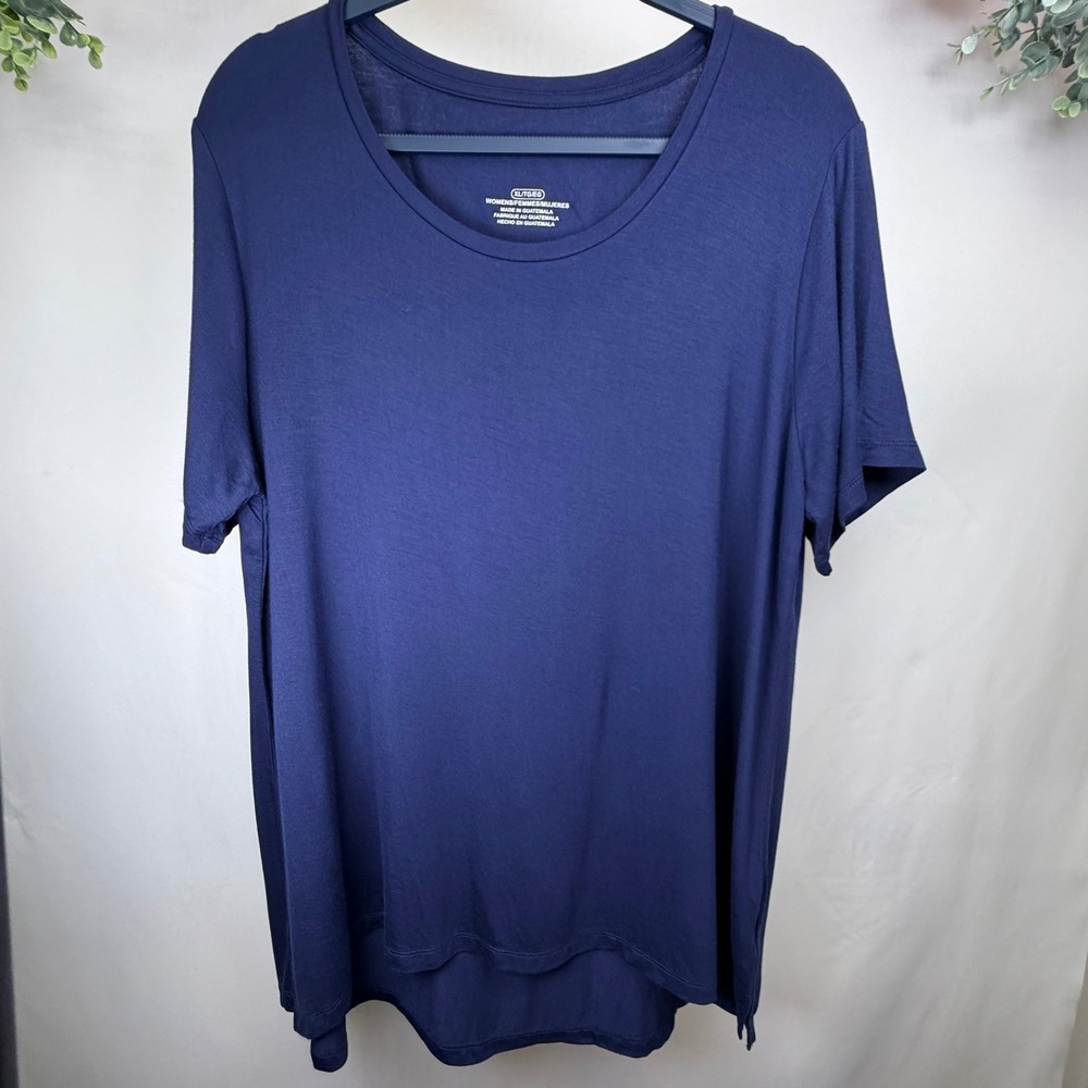 Fanatics Womens Navy Blue Short Sleeve Scoop Neck High Low Hem T-Shirt XL